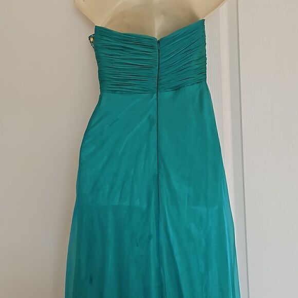 Rianna Couture Ladies Beaded Chiffon Strapless Dress Size 2 Emerald Green - Picture 5 of 16